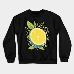 Lemon with green leaves and splashes Crewneck Sweatshirt